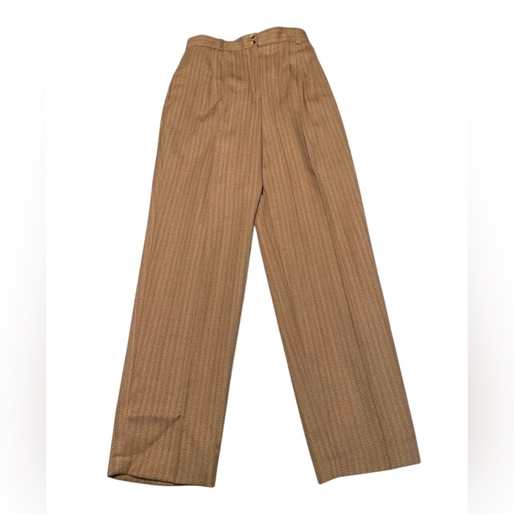 Harve Benard Womens 100% Wool Trousers Camel Tan Herringbone Pants Size 8 Lined